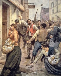 Motins anti-semitas na Morávia, Achille Beltrame (1871-1945), de La domenica del Corriere, 12 de Novembro