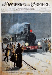 Chegada do novo século, pessoas acolhidas no novo século com alegria, ilustração de Achille Beltrame (1871-1945), de La Domenica del Corriere, 6 de janeiro