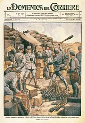 Bárbaros austríacos se preparam para a ofensiva no Baixo Isonzo, ilustração de La Domenica del Corriere, 23 de julho