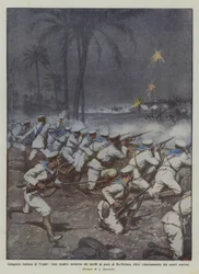 Conquista italiana de Trípoli, assalto à noite vã dos turcos nos poços de Bu-Meliana defendeu