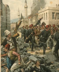 Ilustração da capa dos búlgaros que invadem Thessaloniki aterrorizando a sua população