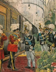 Eduardo VII, Rei da Inglaterra, chega a Roma, por Achille Beltrame, ilustração, Ilustrador Achille Beltrame (1871-1945), de La Domenica del Corriere