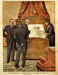 Giuseppe Verdi (1813-1901) morrendo, ilustração de Achille Beltrame (1871-1945). Itália, século XX.