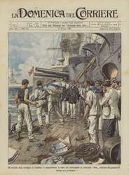 Os episódios da batalha de Zuscima, o enterro do comandante do encouraçado Orel no mar