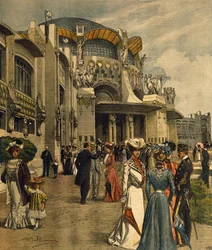 Inauguração solene da primeira Exposição Internacional de Artes Decorativas Modernas em Turim, de La Domenica del Corriere, maio de 1902