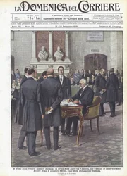 O fruto da vitória militar italiana, a assinatura da paz com a Áustria, no Castelo de Saint-Germain