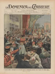 O momento político, montenegrinos protestando contra um pequeno teatro em Constantinopla