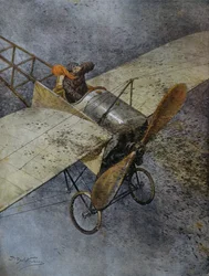 O avião de Mauvaise cai após ser atingido por enxames de gafanhotos, perto de Madrid, Espanha, ilustração de Achille Beltrame de La Domenica del Corriere, 3 de junho