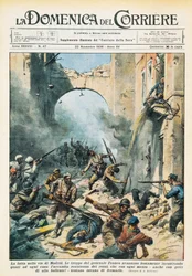 Melee nas ruas de Madrid durante a Guerra Civil Espanhola, Achille Beltrame (1871-1945), de La Domenica del Corriere, 22 de Novembro