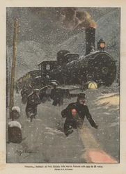 Primavera inverno, um trem bloqueado pela neve no Piemonte na noite de 23 de março