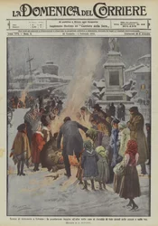 Tremores de terremoto em Livorno, a população escapou das casas na madrugada aquece a fogueira