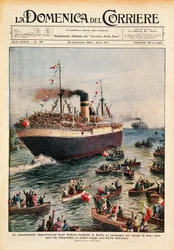 Navios transportando tropas italianas para a África Oriental atravessando o Canal do Suez, ilustração de La Domenica del Corriere, 20 de outubro