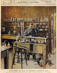 O inventor americano Thomas Ava Edison (1847-1931) em seu novo laboratório no Lewellein Park, Ilustração de Achille Beltrame (1871-1945), La Domenica del Corriere