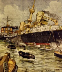 O encouraçado Andrea Doria encalha perto de Gallipoli, por Achille Beltrame (1871-1945), de La Domenica del Corriere