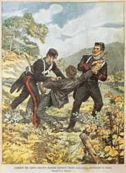 O famoso bandido Musolino é preso perto de Acqualagna, no distrito de Urbino, por Achille Beltrame (1871-1945), de La Domenica del Corriere, 27 de outubro de 1901.