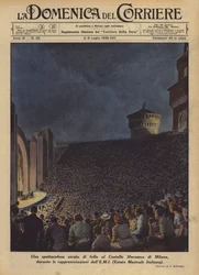 Uma noite espetacular de multidões no Castello Sforzesco em Milão, durante as apresentações