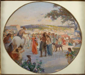 Celebração da Primavera na Roma Antiga (óleo sobre tela sobre cartão)