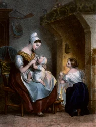 Enfermeira a amamentar um bebé. Litografia, c.1850
