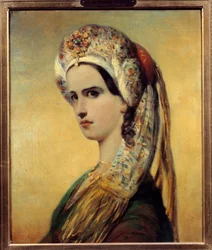 Retrato de Elisabeth Felix dit Mademoiselle Rachel (1821-1858), atriz no papel de Roxane na peça Bajazet" de Jean Racine em 1838" Pintura de Achille Deveria (1800-1857) 1838 Paris, Comedie francaise