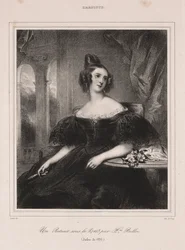 Jovem mulher com um ventilador sentado em uma mesa, 1835.