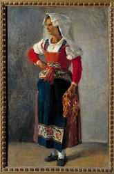 Retrato de um camponês perto de Roma Pintura de Achille Michallon (1796-1822) Sol do século XIX. 0,36x0,25 m