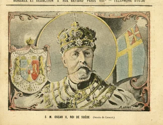 Ilustração de Achille Lemot (1846-1909) em Le Pelerin, 02/07/05 - Sua Majestade Oscar II, Rei da Suécia - Monarquia, Suécia - Oscar II