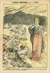 Ilustração de Achille Lemot (1846-1909) em Le Pelerin, 26/06/04 - Obra Vilaine - Republicain Republique, Religion Faith, Silver, Chamber of Deputes Hemicycle, Bloc des gauche - Marianne, França (Allegorie de) - Lavagem/Laundry