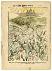 Ilustração de Achille Lemot (1846-1909) em Le Pelerin, 26/08/06 - Surpresa desagradável - Clerical/antirepublicano, Religião Fé, Vaticano, Expressões, Catolicismo Católico - Encíclica - Sapo Batraciano - Animalização