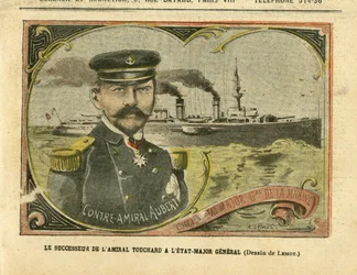 Ilustração de Achille Lemot (1846-1909) em Le Pelerin, 27/08/05 - O sucessor do Almirante Touchard no Estado-Maior General - Armee, Marine Marine Balneaire, Estado-Maior, Navios de Guerra - Almirantes Almirantes, Aubert Marie Jacques Charles (1848-1915), T