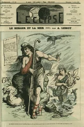 The Shepherd and the Sea ilustra uma fábula para substituir o desenho animado por Gill "The Frogs Who Ask for a King", banido pela censura. Capa em "L