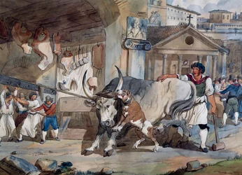 Talho, de Achille Pinelli (1809-1841), desenho em aquarela, Itália