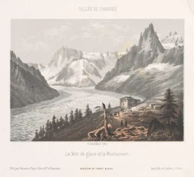 Vista de Le Chapeau no Mer-de-Glace geleira Le Chapeau (título no objeto) Memória de Chamonix-Mont-Blanc (título da série) Museum du Mont-Blanc (título da série no objeto)