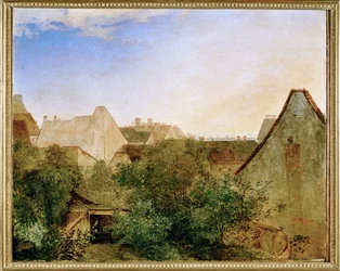 Blick ueber Wiener Vorstadthaeuser - Uma vista sobre os subúrbios de Viena ... (pintura sobre madeira)