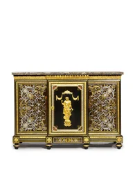 Gabinete lateral Luís XVI, encomendado pelo Marchand-Mercier Claude-François Julliot, incorporando painéis de marchetaria Luís XIV, c.1775-1800 (montado em ormolu, bronze e estanho incrustado em ébano e tartaruga