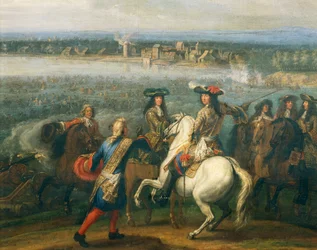Luís XIV a cavalo, detalhe desde a passagem do Reno em 1672, Adam Frans van der Meulen (1632-1690), óleo sobre tela, 77x109 cm, França