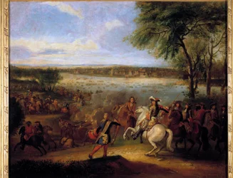 A Passagem do Reno por Luís XIV (1638-1715) antes de Tolhuis 12/07/1672 Pintura de Adam Frans Van der Meulen (1632-1690) Sol. 0,6x0,7 m