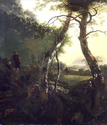 Uma Paisagem arborizada italiana com figuras e gado (óleo sobre painel)