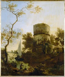 Paisagem perto de Tivoli, Itália (pintura sobre madeira de carvalho)