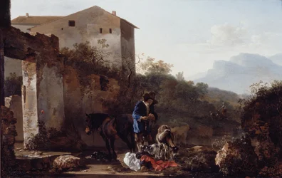 Paisagem com um pastor de cabras, c.1650 (óleo sobre painel)