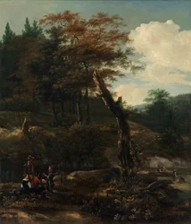 Paisagem arborizada com viajantes