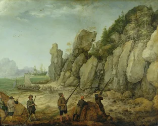 Detalhe da caça de cabra selvagem na costa, 1620