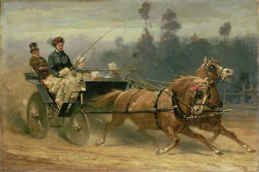 Madame Celestine Nichols dirigindo em Richmond Park com seus netos, 1879
