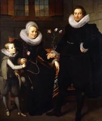 Um grupo Retrato de uma família, de corpo inteiro, em um interior