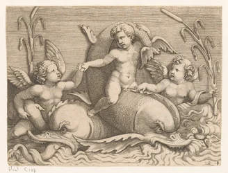 Três putti com golfinhos