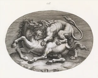 Espelho da magnificência romana: Leão atacando um cavalo, c1540-80.