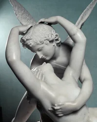 Amor e Psique Detalhe. Escultura em mármore de Adamo Tadolini (1788-1868), baseada na obra de Antonio Canova (1757-1822), feita em 1787-1793. Villa Carlotta, Tremezzo