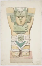 Caryatid III, câmara exterior, Templo Superior das Onças Pintadas (Templo A), Chichen Itza, México (aquarela)