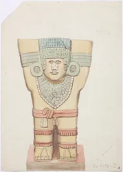 Caryatid I, câmara exterior, Templo Superior das Onças (Templo A), Chichen Itza, México (aquarela)