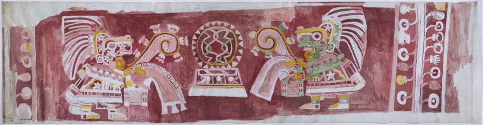 Cópia de uma pintura de parede da Casa de Barrios em Teopancaxco, Teotihuacan, Estado do México