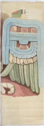 Cópia da fachada em estuque do templo na pirâmide de Acanceh Full scale (aguarela)